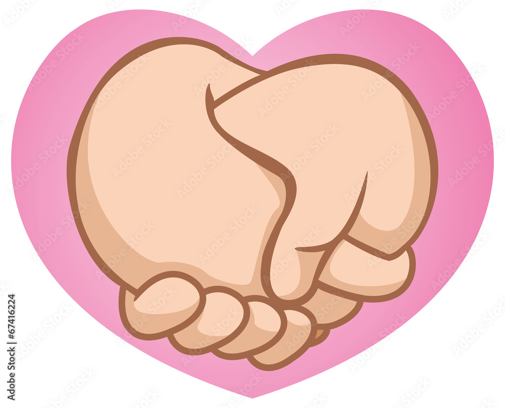 Caricature hugging boyfriends hand Caricature hugging boyfriends hand