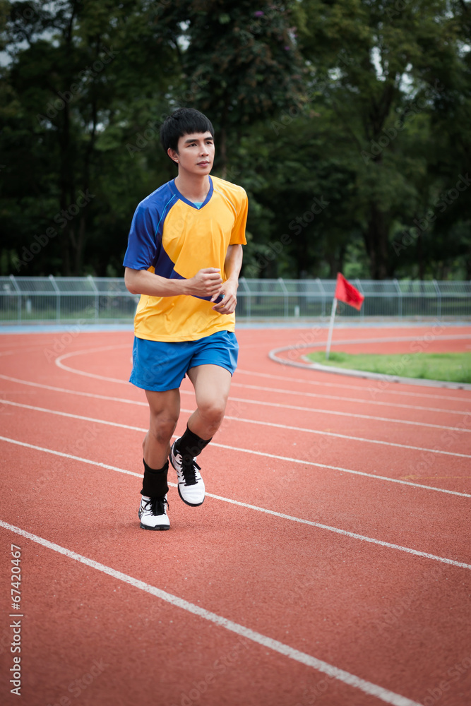 Asian athlete on the track
