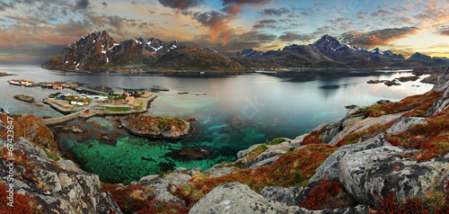 Norway village with mountain, panorama photo