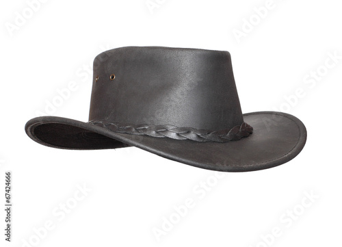 Black leather hat with space for your funny face.
