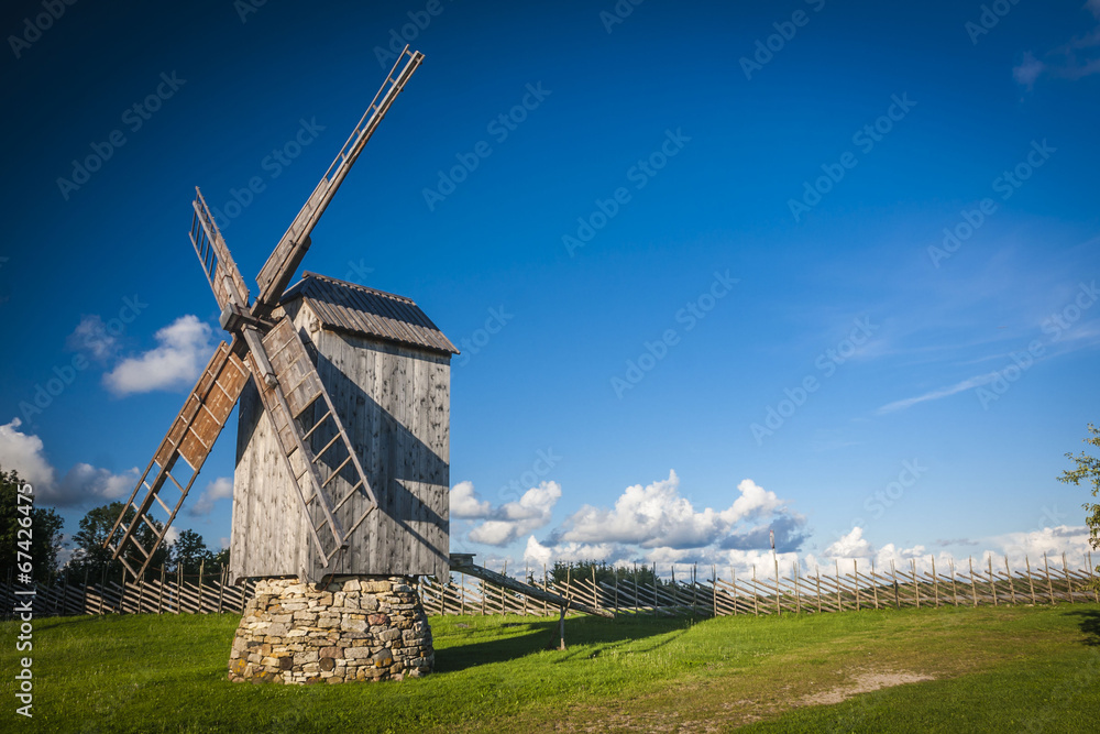 Obraz premium wooden windmill in Angla, Saaremaa island, Estonia