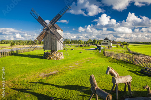 wooden windmill in Angla, Saaremaa island, Estonia photo