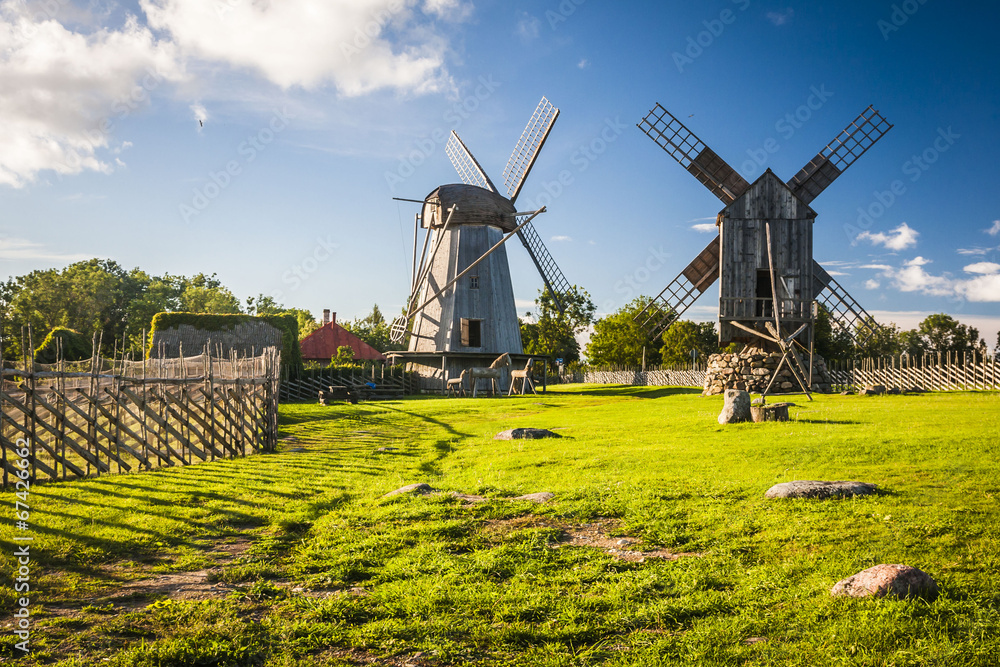 Naklejka premium wooden windmill in Angla, Saaremaa island, Estonia