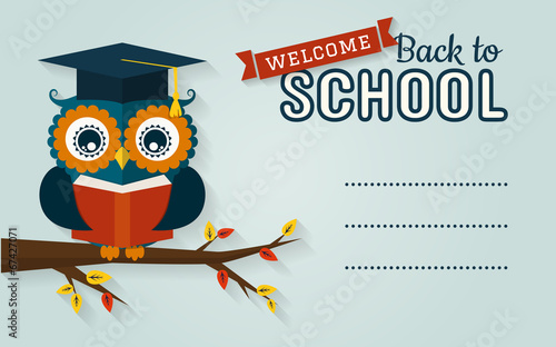 Back to school. Card with learned owl and a place for text.
