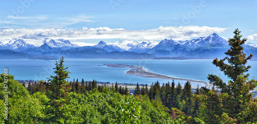 Alaskan mountain and bay, Homer Spit, Kenai Peninsula photo