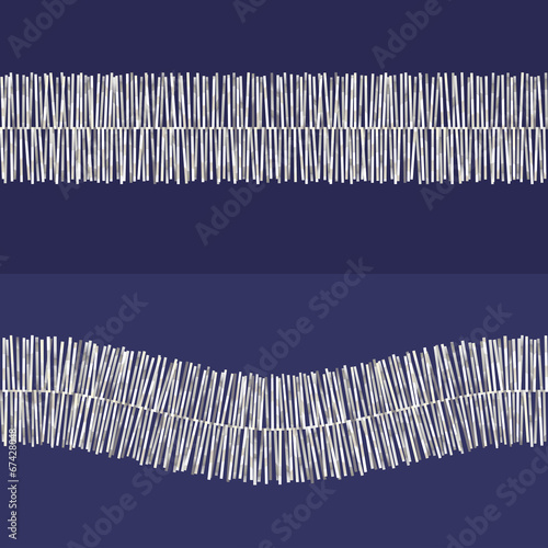 Two silver tinsel patterns on blue backgrounds