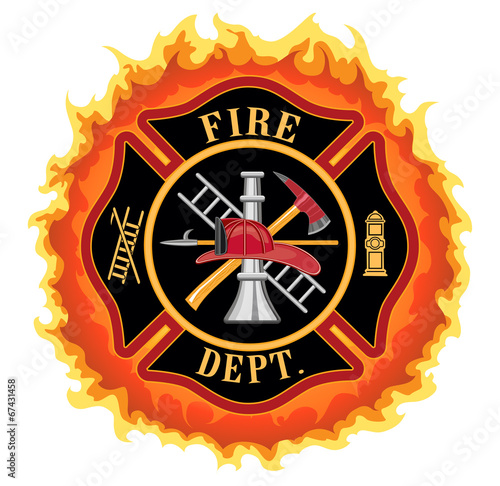 Firefighter Cross With Flames