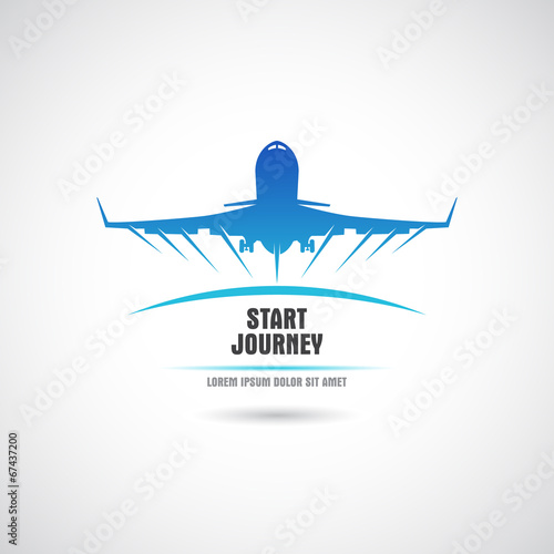 Label with the plane taking off. Vector.