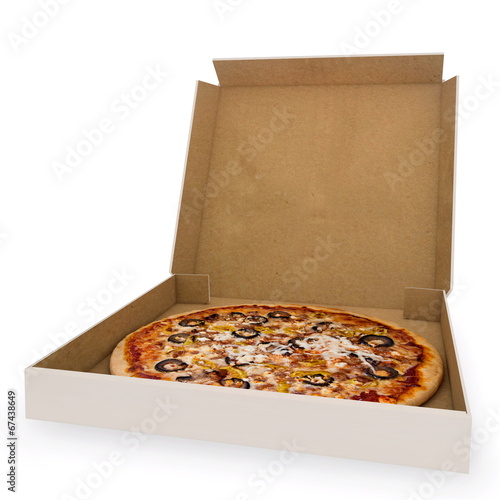 Pizza in open box isolated