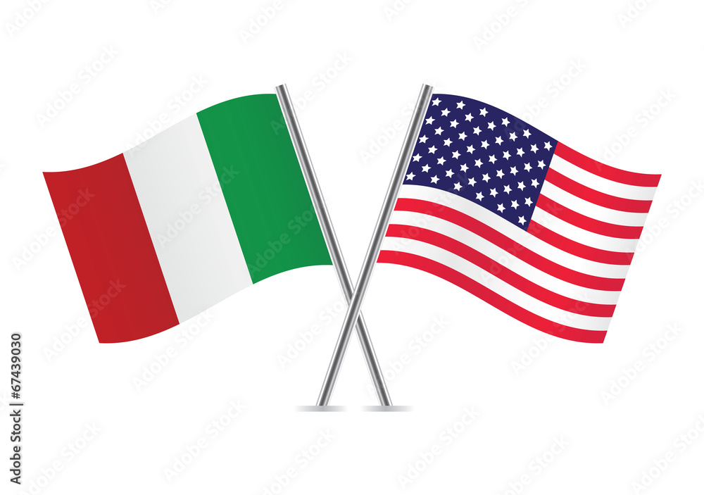 Obraz premium Italy and America crossed flags. Italian and American flags on white background. Vector icon set. Vector illustration.