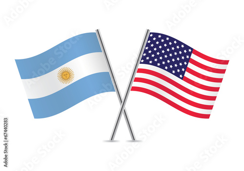 USA and Argentina Flags. Vector illustration.