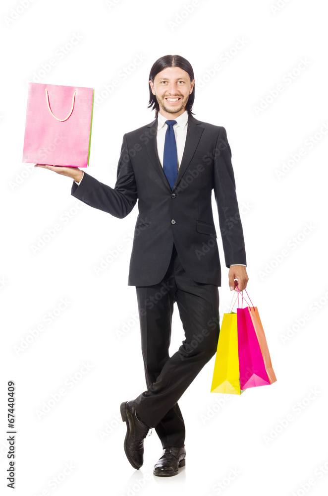 Man with shopping bags isolated on white Man with shopping bags isolated on white