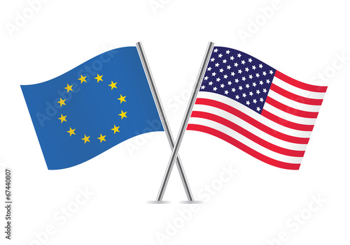 European Union and American flags.