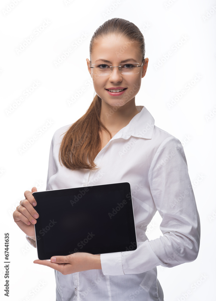 Businesswoman working with laptop at the office Businesswoman working with laptop at the office