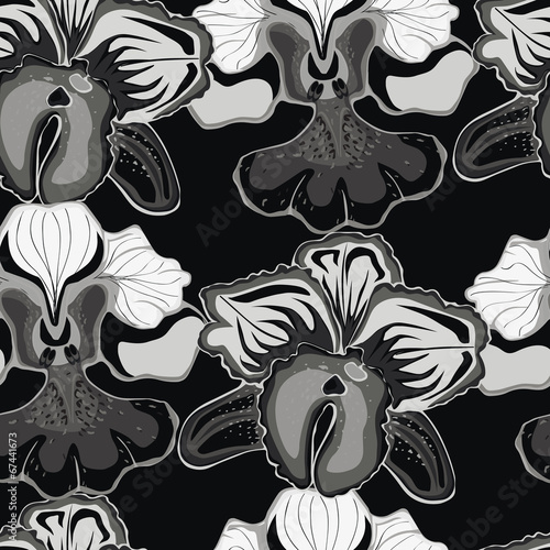 Fototapeta Naklejka Na Ścianę i Meble -  Seamless black background with gray orchids.