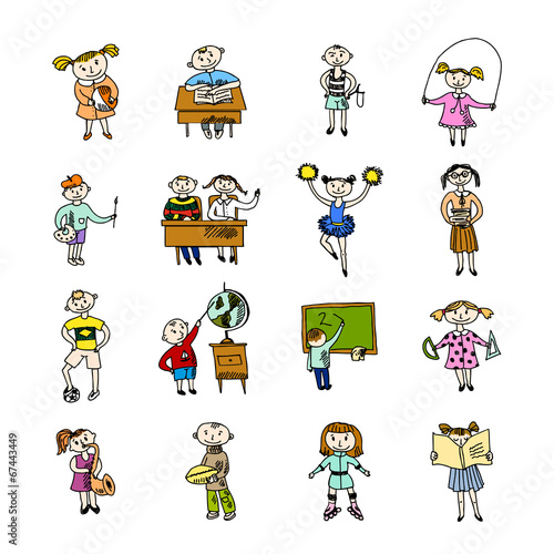 Set of doodle children