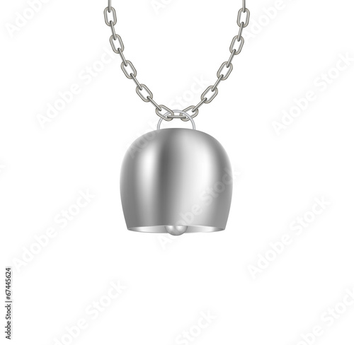 Cowbell hanging on silver chain