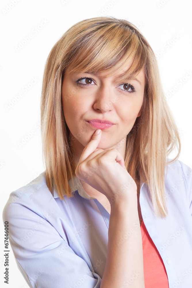 Attractive woman with dark eyes solving a problem Attractive woman with dark eyes solving a problem
