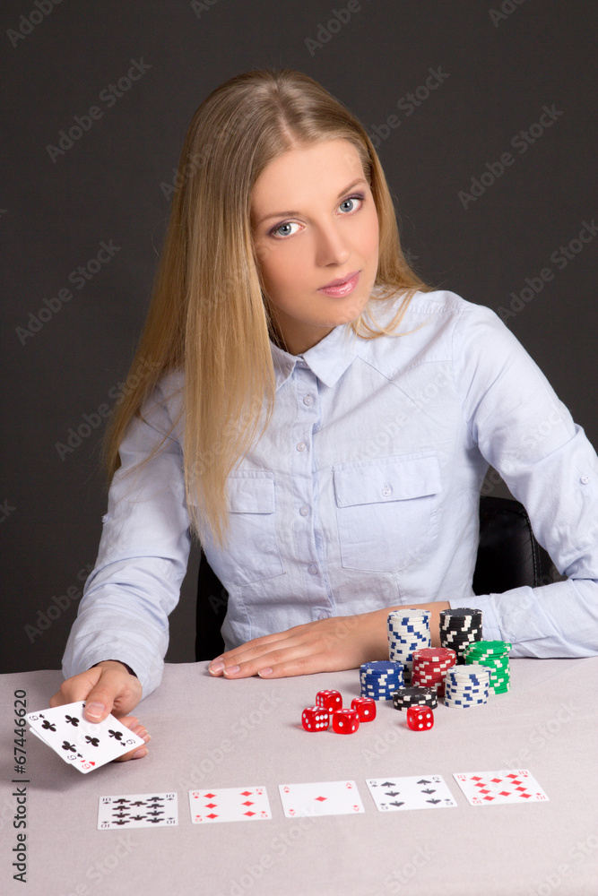 attractive girl playing poker in casino attractive girl playing poker in casino