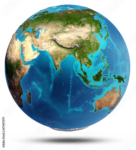 Fotografi Globe Earth real relief and water