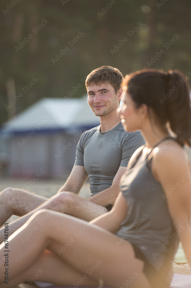Couple resting after running