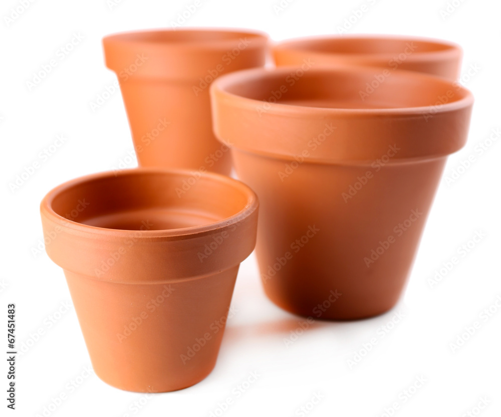 Clay flower pots, isolated on white Clay flower pots, isolated on white