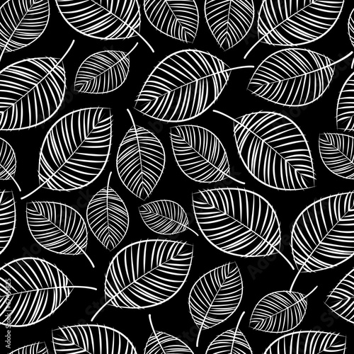 sketch white leaves seamless pattern