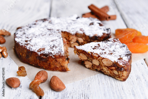 Delicious cake panforte on table close-up