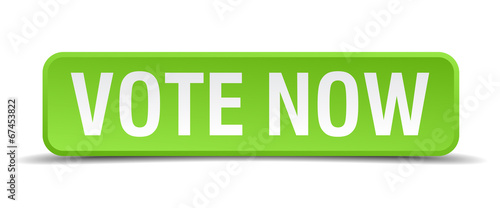 vote now green 3d realistic square isolated button