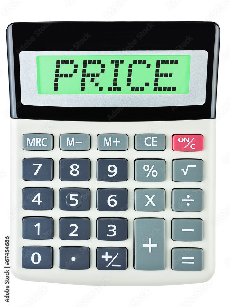 Calculator with PRICE on display on white background Calculator with PRICE on display on white background