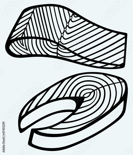 Salmon steak red fish. Image isolated on blue background