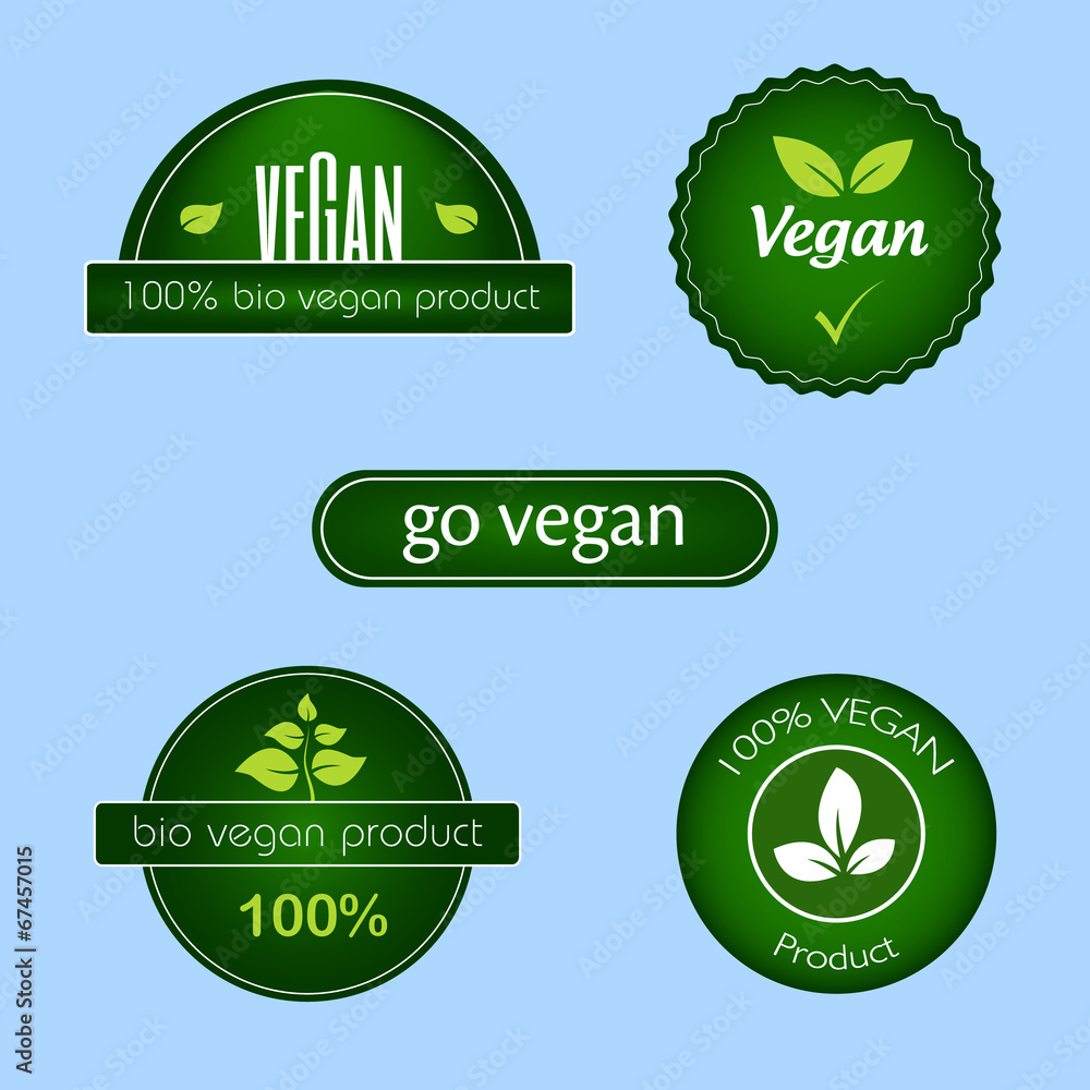 Collection of green vegan food labels and badges Collection of green vegan food labels and badges