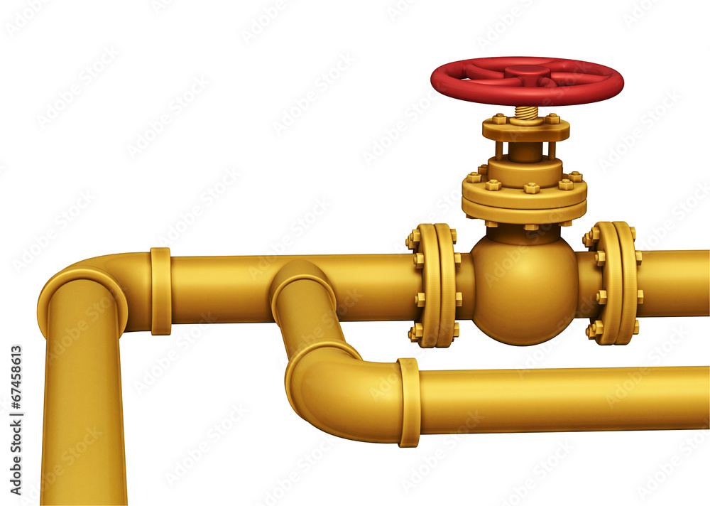 Gas pipe valve illustration. Isolated on white