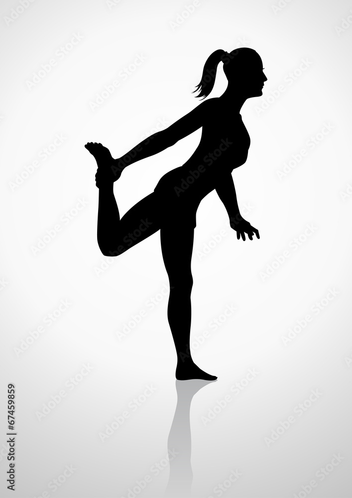 Silhouette illustration of a woman stretching her leg