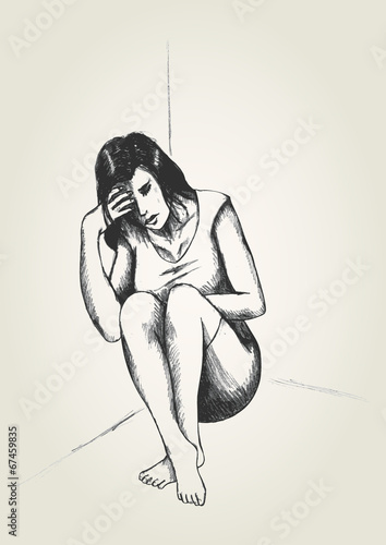 Sketch illustration of a frustrated woman in a corner