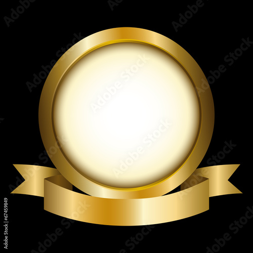 Illustration of a gold circle with ribbon emblem