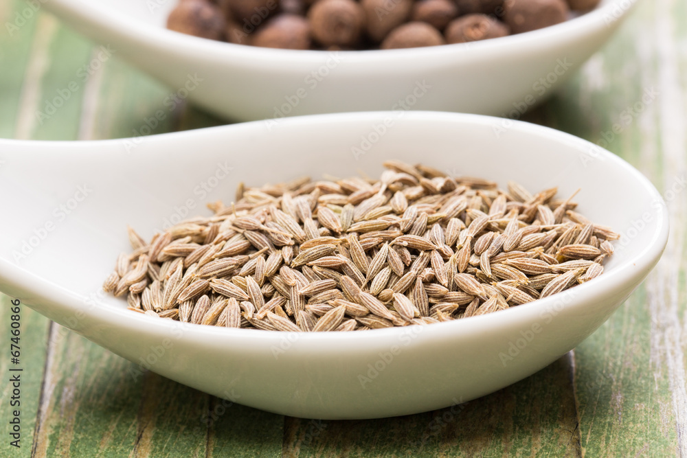 Cumin seeds on the spoon Cumin seeds on the spoon