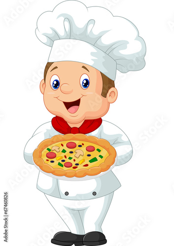 Chef holding pizza