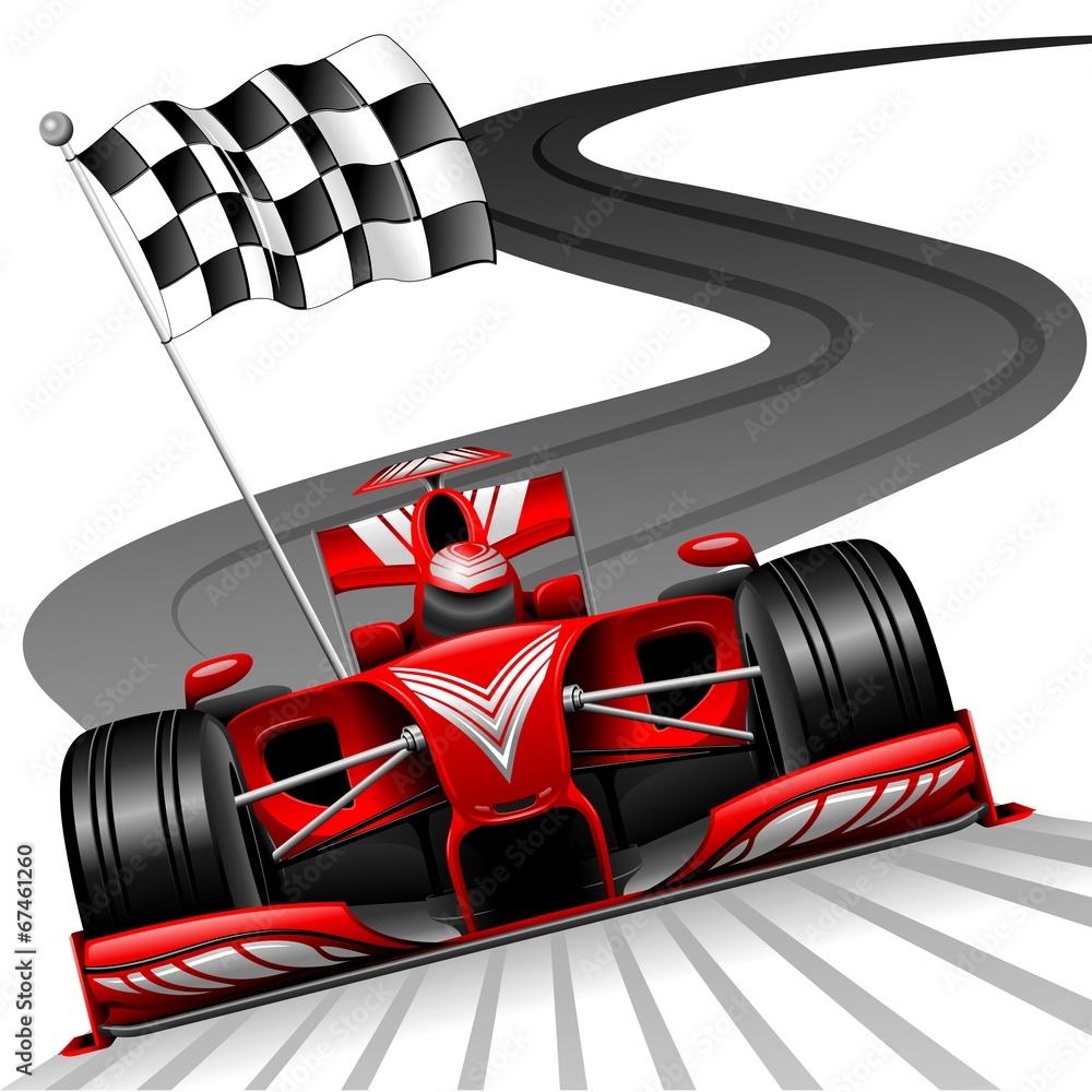 Naklejka premium Czerwony samochód Formuły 1 na torze wyścigowym