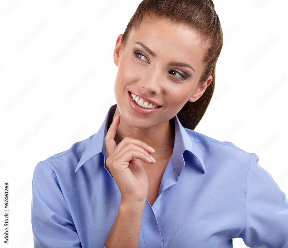 Smiling corporate woman posing isolated over white Smiling corporate woman posing isolated over white
