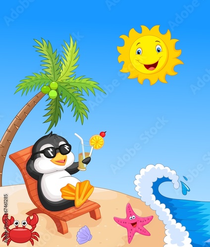 Cute penguin sitting on beach chair