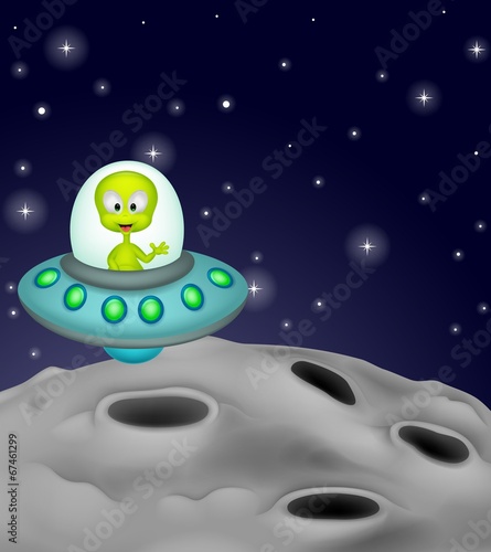 Cute alien cartoon in the spaceship