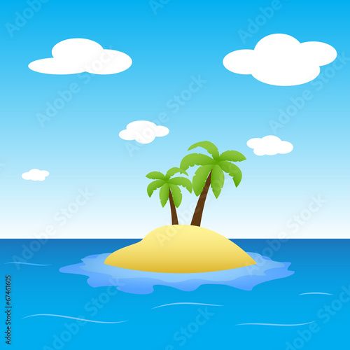 Illustration of island in the ocean with two palms