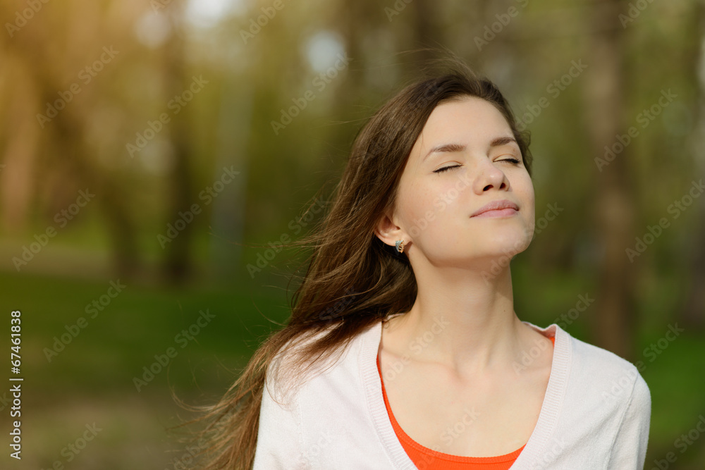 beautiful young woman in park enjoy weather beautiful young woman in park enjoy weather