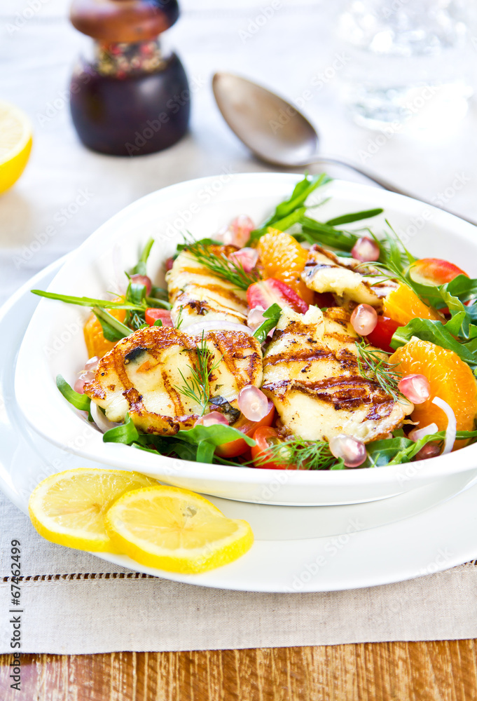 Halloumi with Orange and Rocket salad