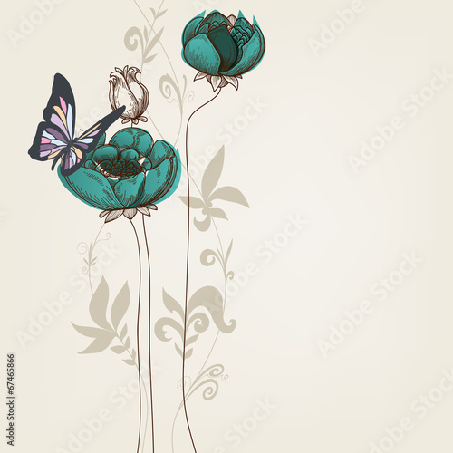 Elegant floral invitation with butterfly