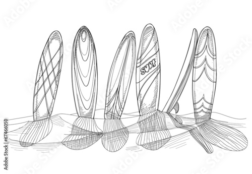 Surfboards in sand sketch