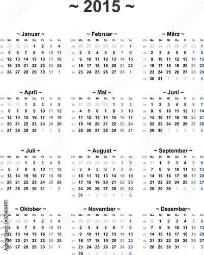 Kalender 2015 universal - ohne Feiertage