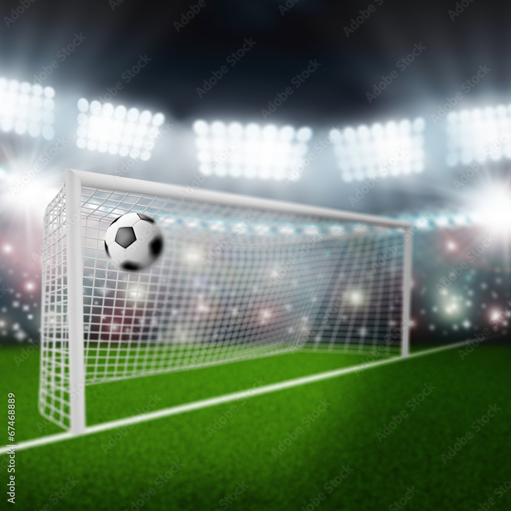 Fototapeta premium soccer ball flies into the goal