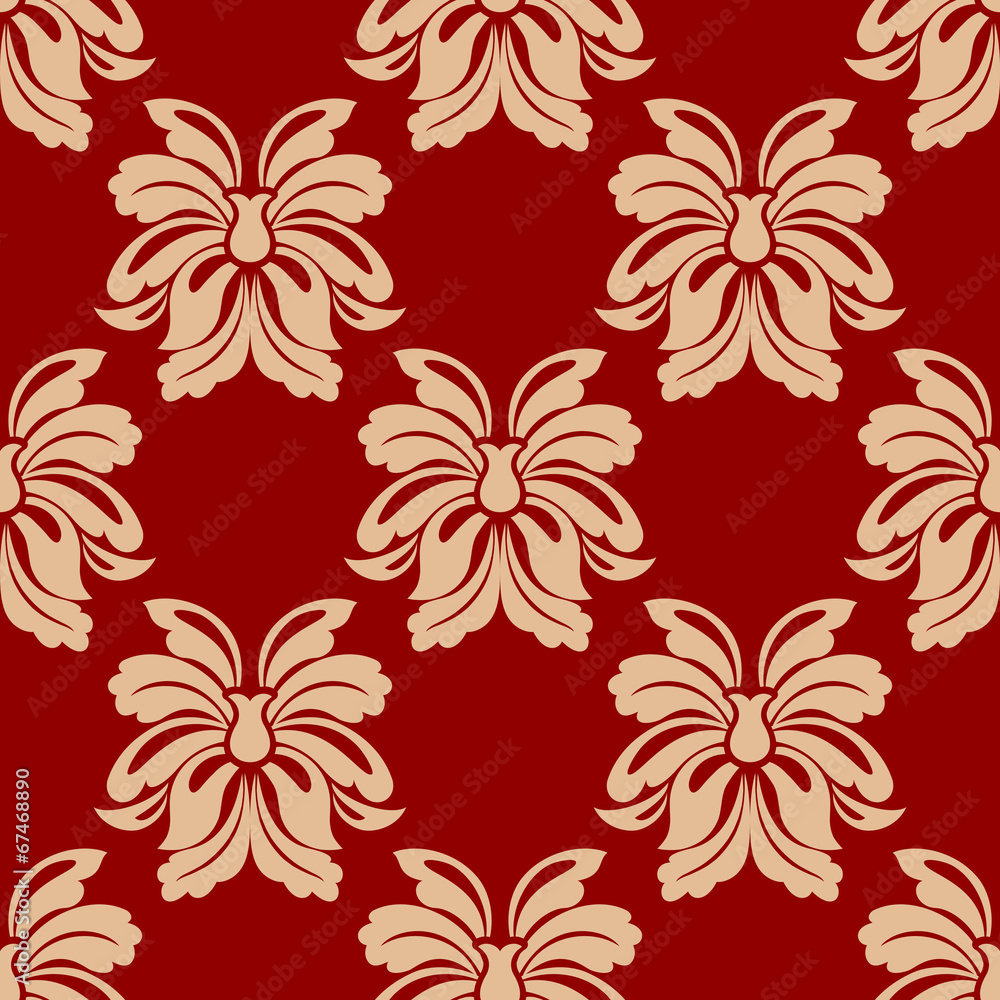 Fototapeta premium Dainty beige and maroon floral seamless pattern